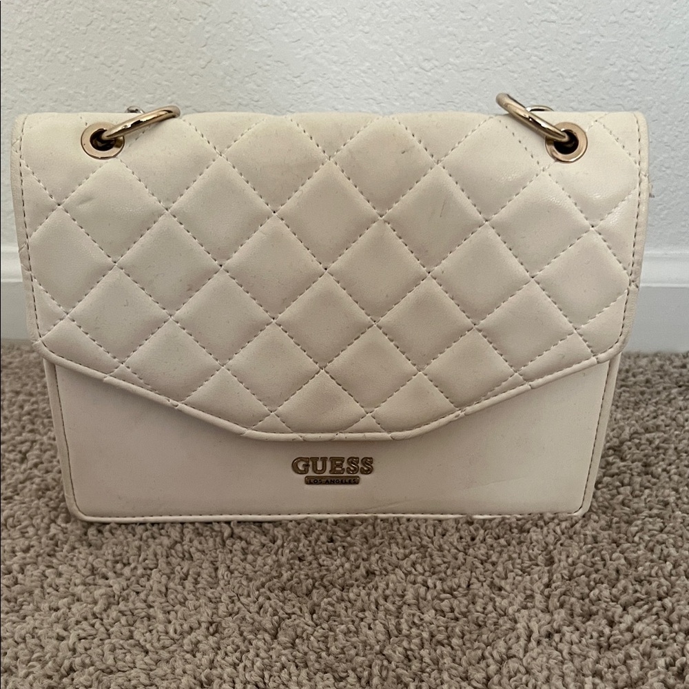 GUESS Cream Quilted Crossbody Bag